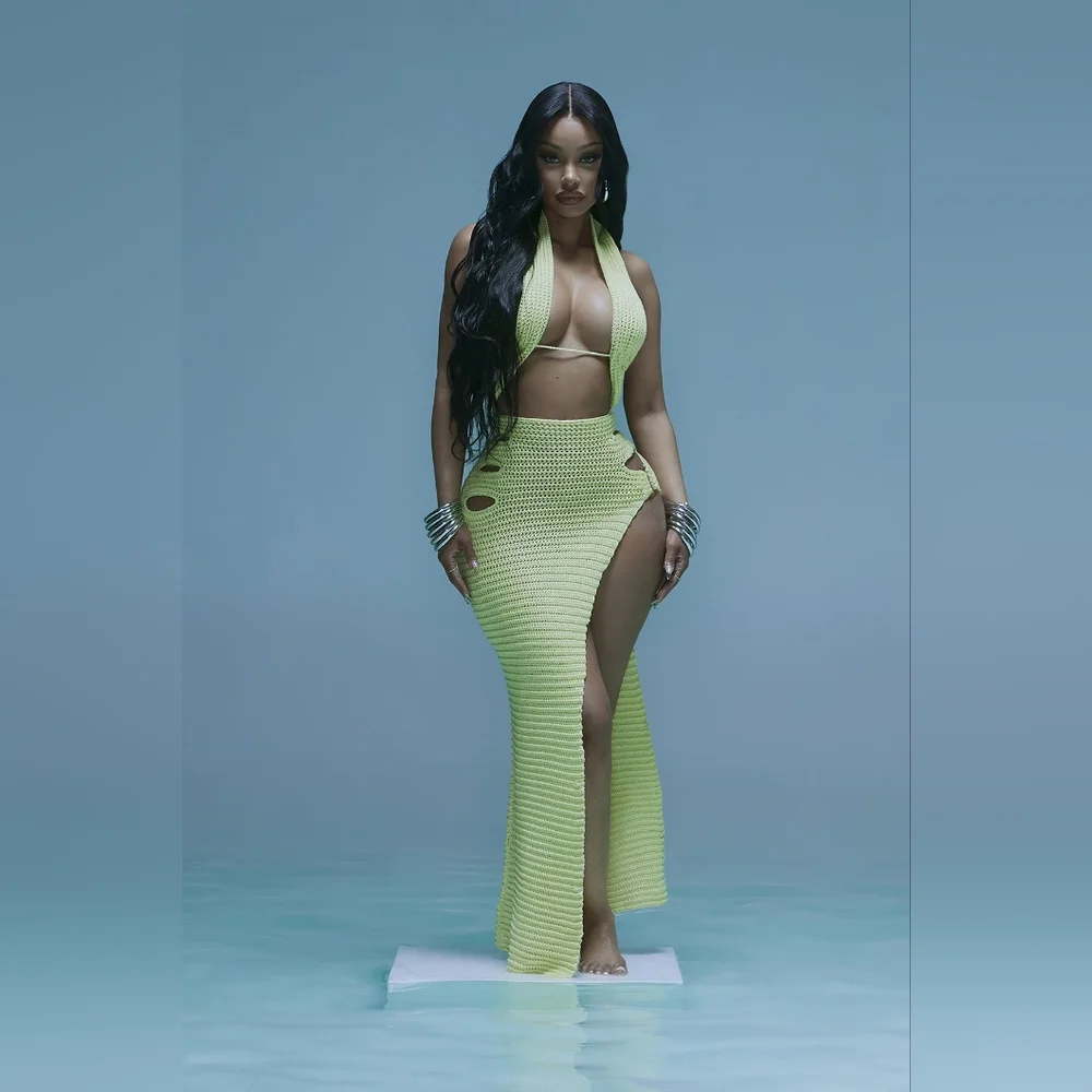 Fashion Nova Green Maxi Pencil Dress with Cut Out - Picture 1 of 4